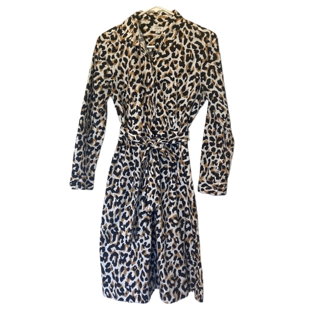 J Crew dress, Leopard print button down with tie waist,  size 4